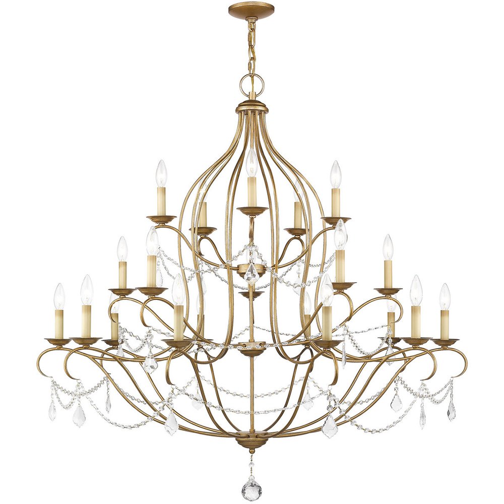 Antiqued Gold Twelve Light Metal Dimmable Chandelier With Shades