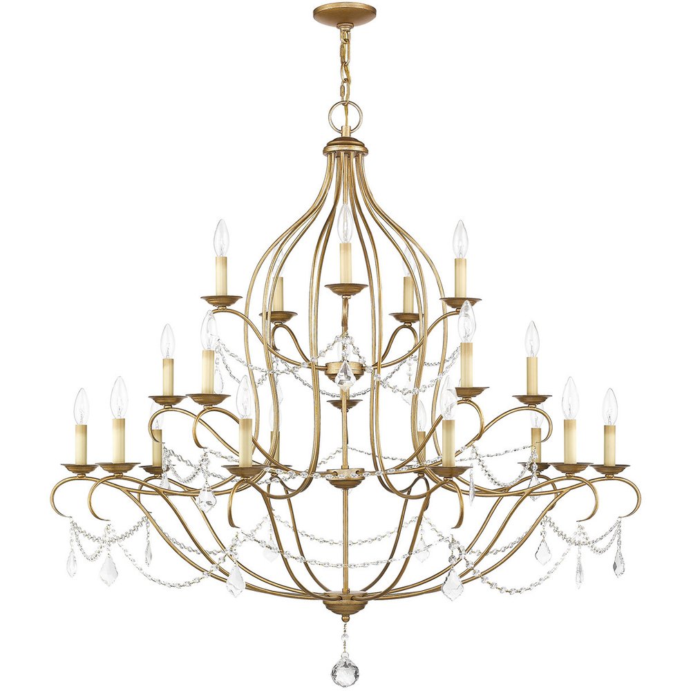 Antiqued Gold Twelve Light Metal Dimmable Chandelier With Shades