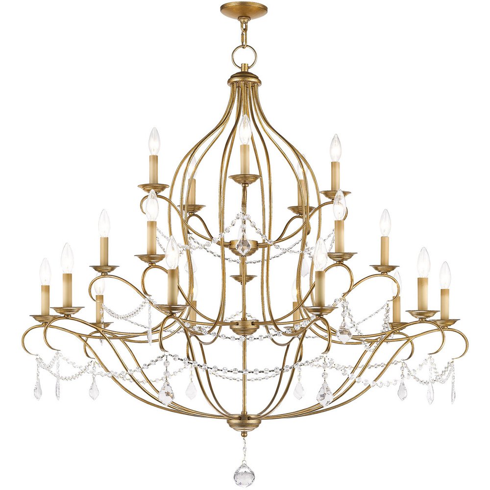 Antiqued Gold Twelve Light Metal Dimmable Chandelier With Shades