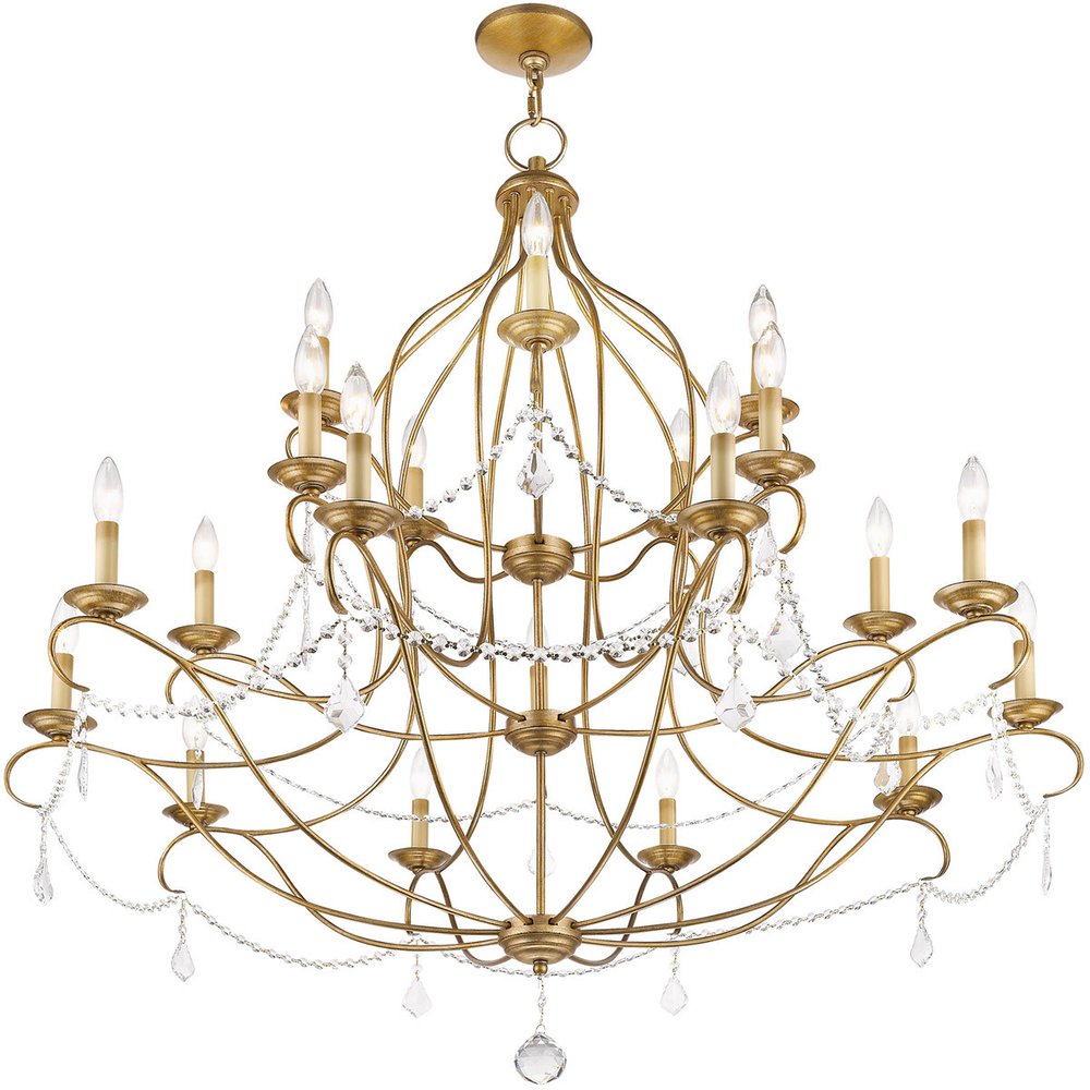 Antiqued Gold Twelve Light Metal Dimmable Chandelier With Shades