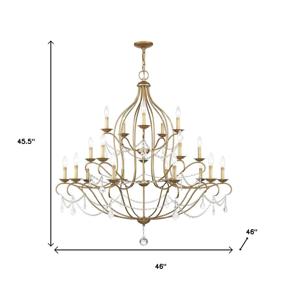 Antiqued Gold Twelve Light Metal Dimmable Chandelier With Shades