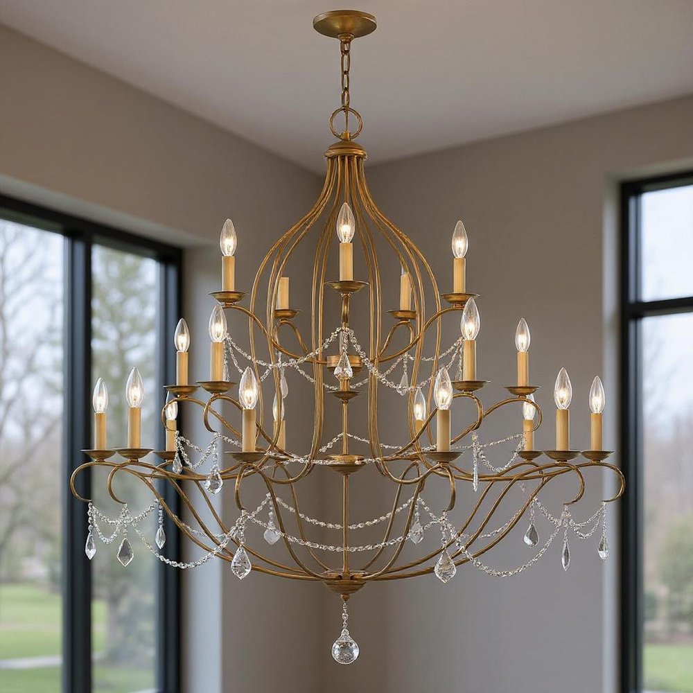 Antiqued Gold Twelve Light Metal Dimmable Chandelier With Shades