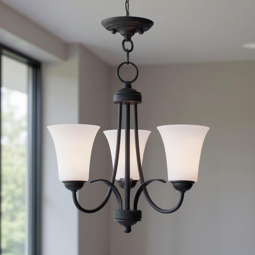 Black Three Light Metal Dimmable Chandelier With Shades