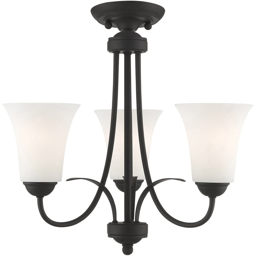 Black Three Light Dimmable Chandelier With Shades