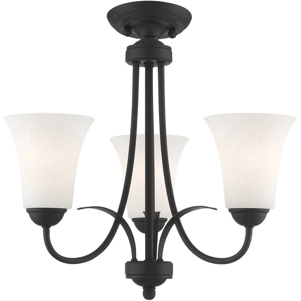Black Three Light Dimmable Chandelier With Shades