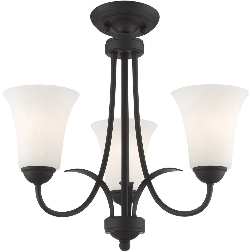 Black Three Light Dimmable Chandelier With Shades
