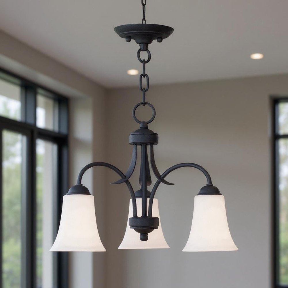 Black Three Light Metal Dimmable Chandelier With Shades