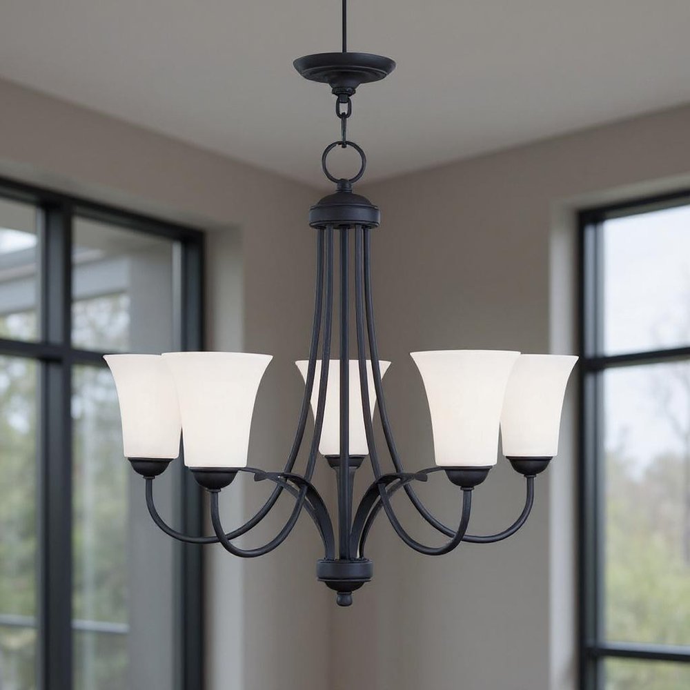 Black Five Light Dimmable Chandelier With Shades