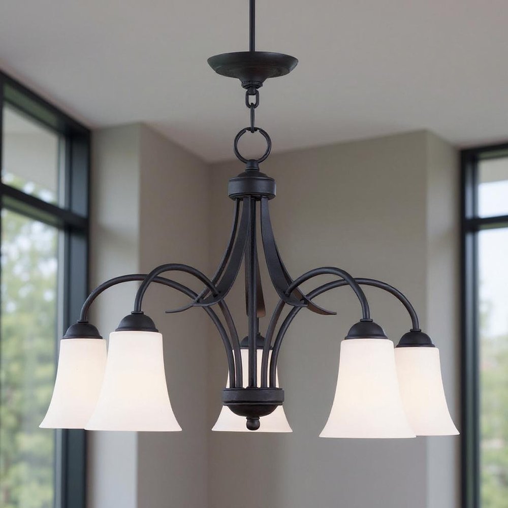 Black Five Light Metal Dimmable Chandelier With Shades