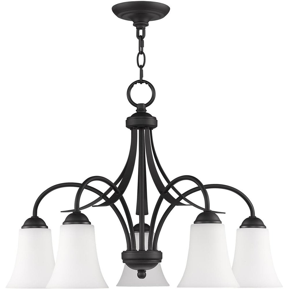 Black Five Light Dimmable Chandelier With Shades