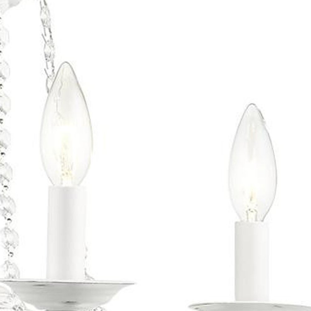 Antiqued White Four Light Metal Dimmable Chandelier With Shades