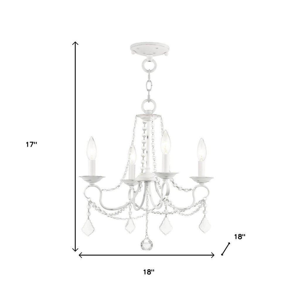 Antiqued White Four Light Metal Dimmable Chandelier With Shades