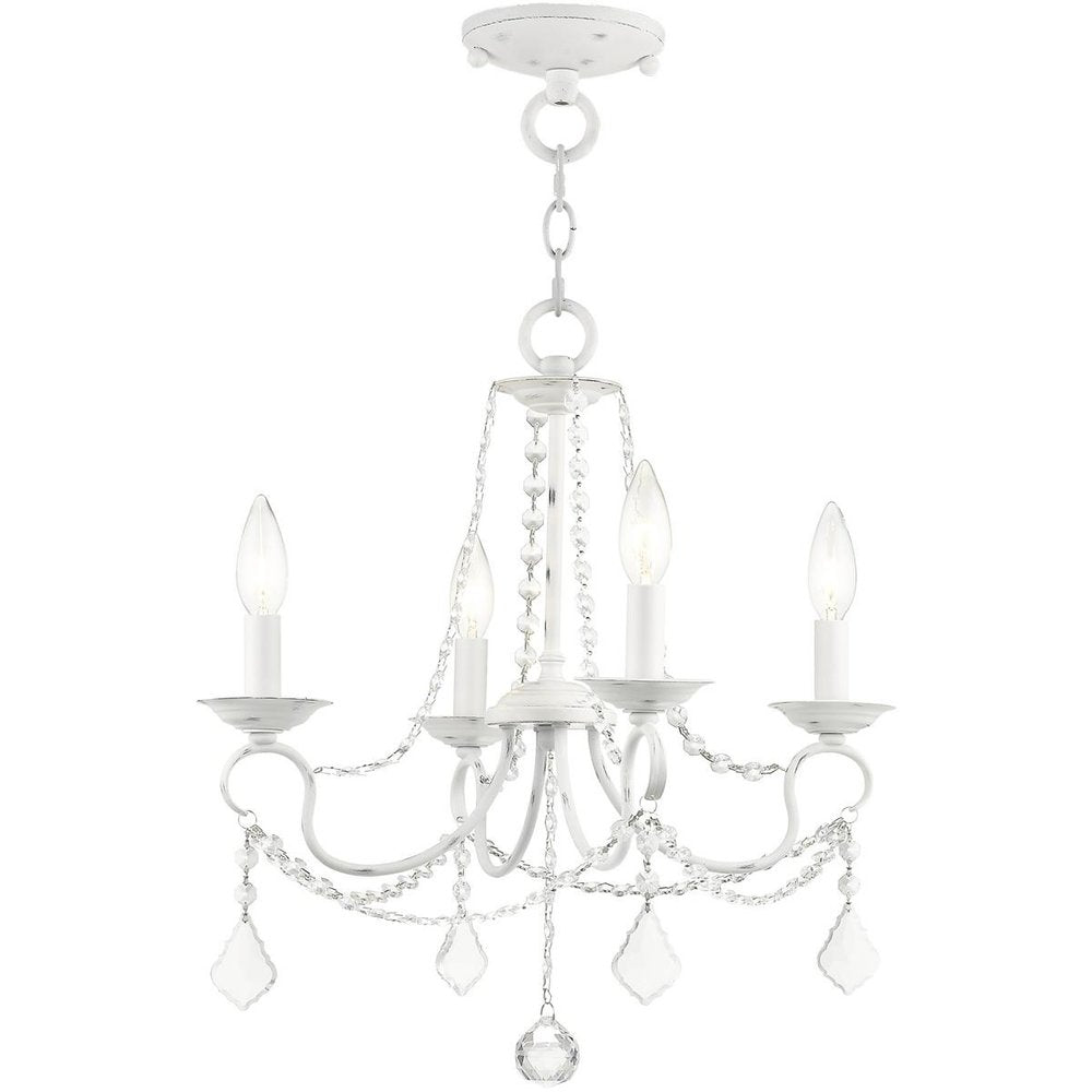 Antiqued White Four Light Metal Dimmable Chandelier With Shades