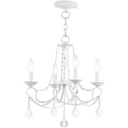 Antiqued White Four Light Metal Dimmable Chandelier With Shades