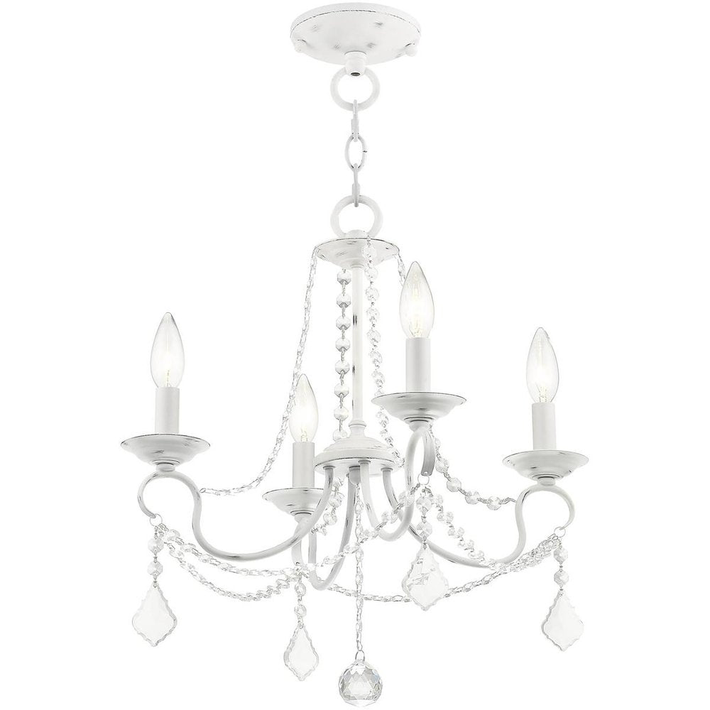 Antiqued White Four Light Metal Dimmable Chandelier With Shades