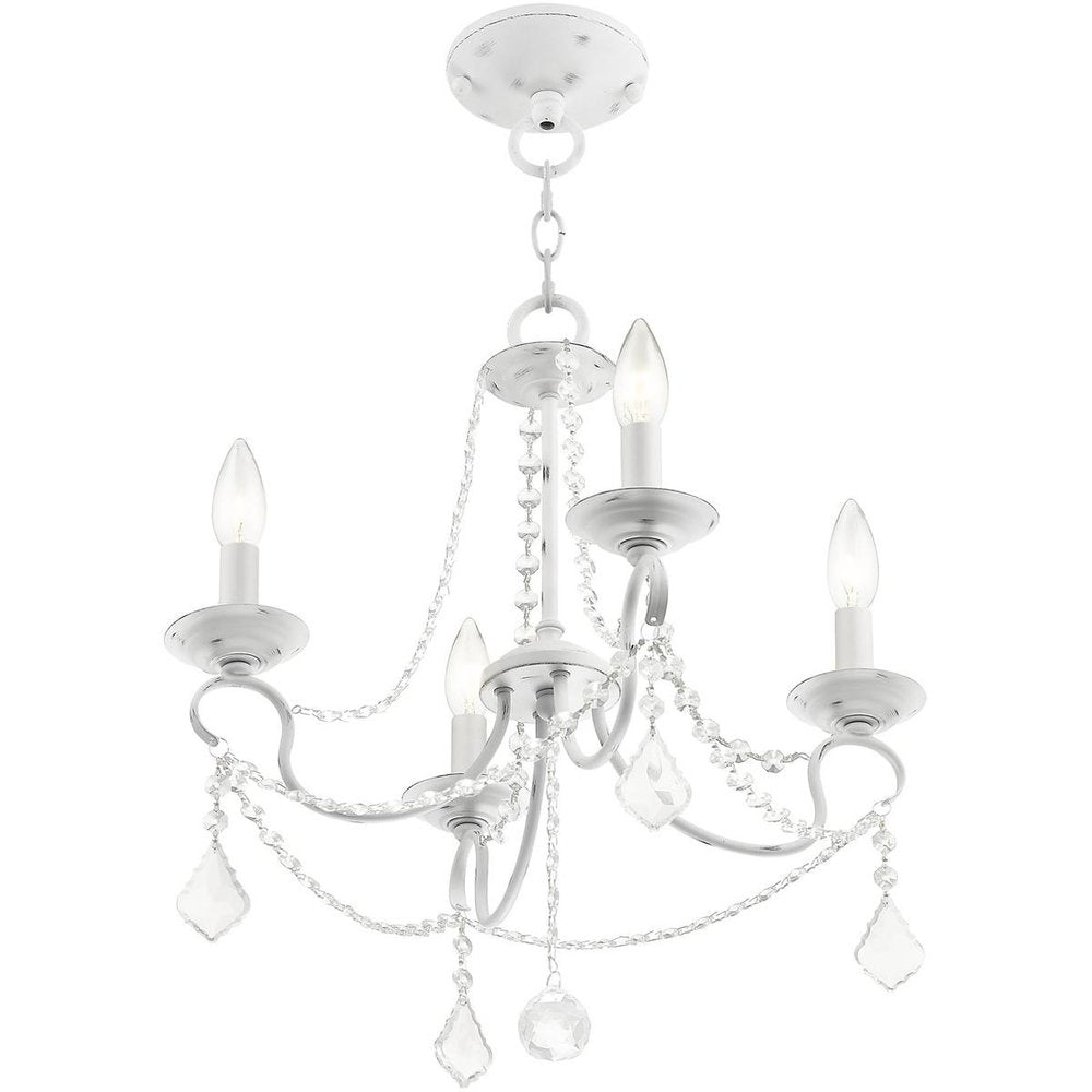 Antiqued White Four Light Metal Dimmable Chandelier With Shades