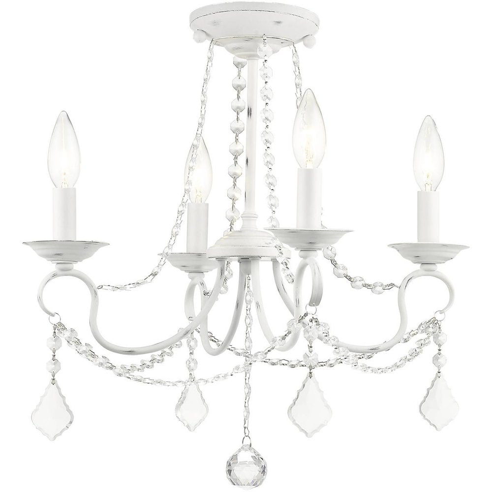 Antiqued White Four Light Metal Dimmable Chandelier With Shades