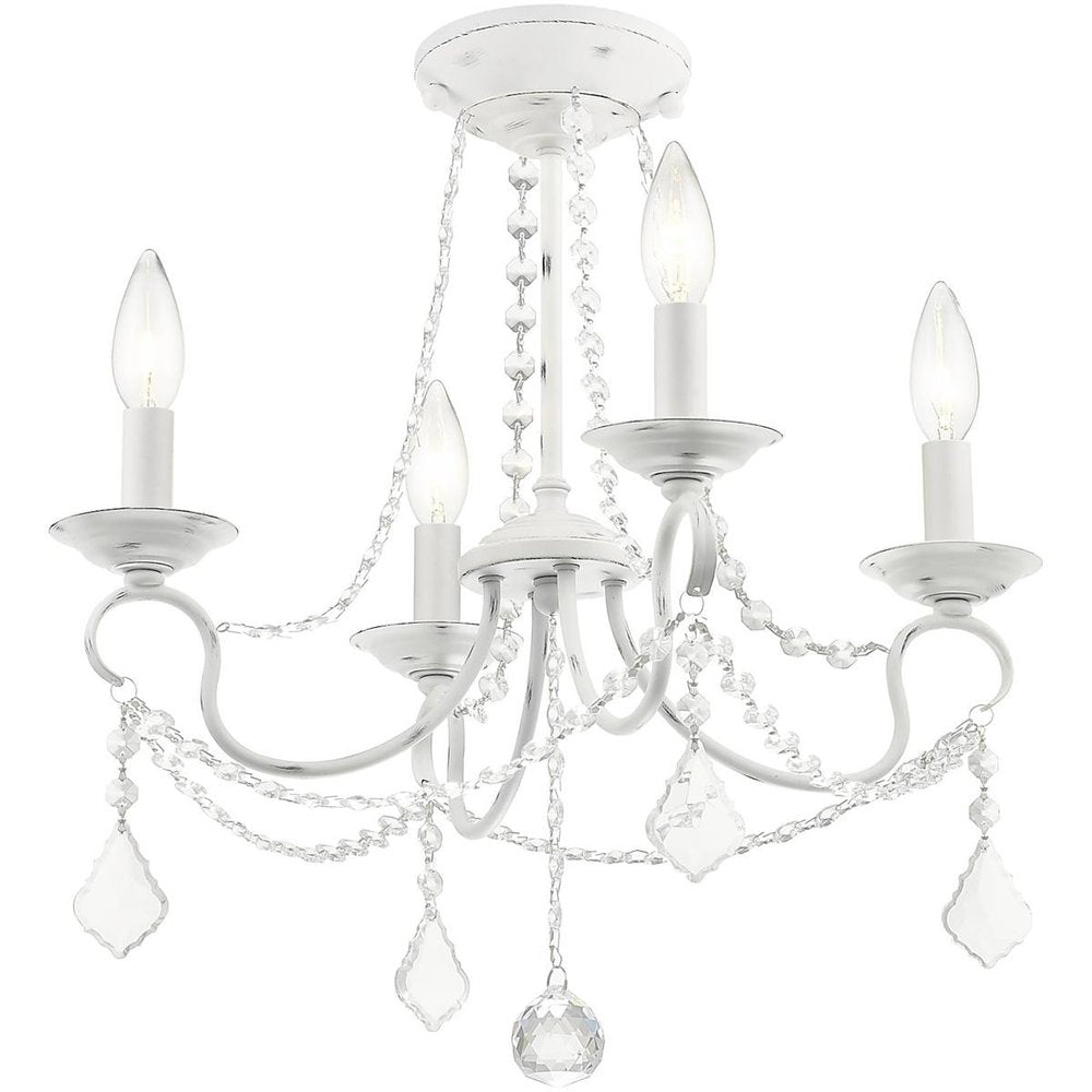 Antiqued White Four Light Metal Dimmable Chandelier With Shades