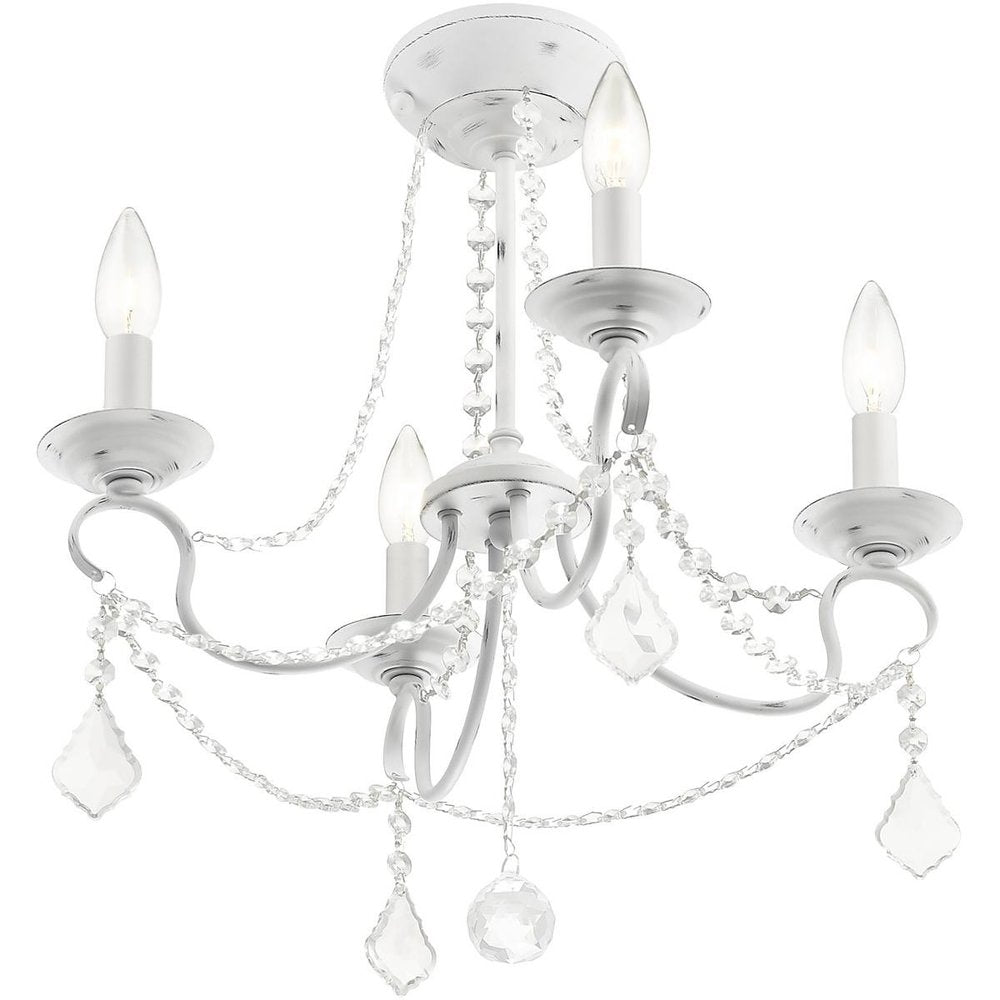 Antiqued White Four Light Metal Dimmable Chandelier With Shades