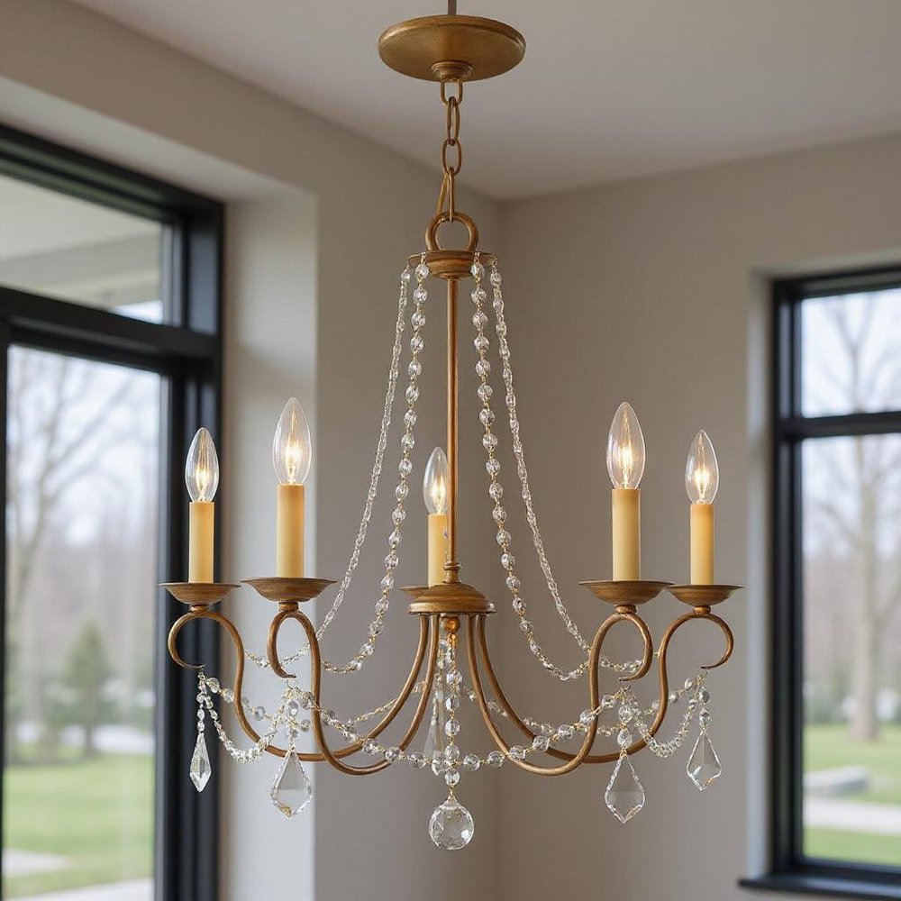 Five Light Dimmable Chandelier With Shades
