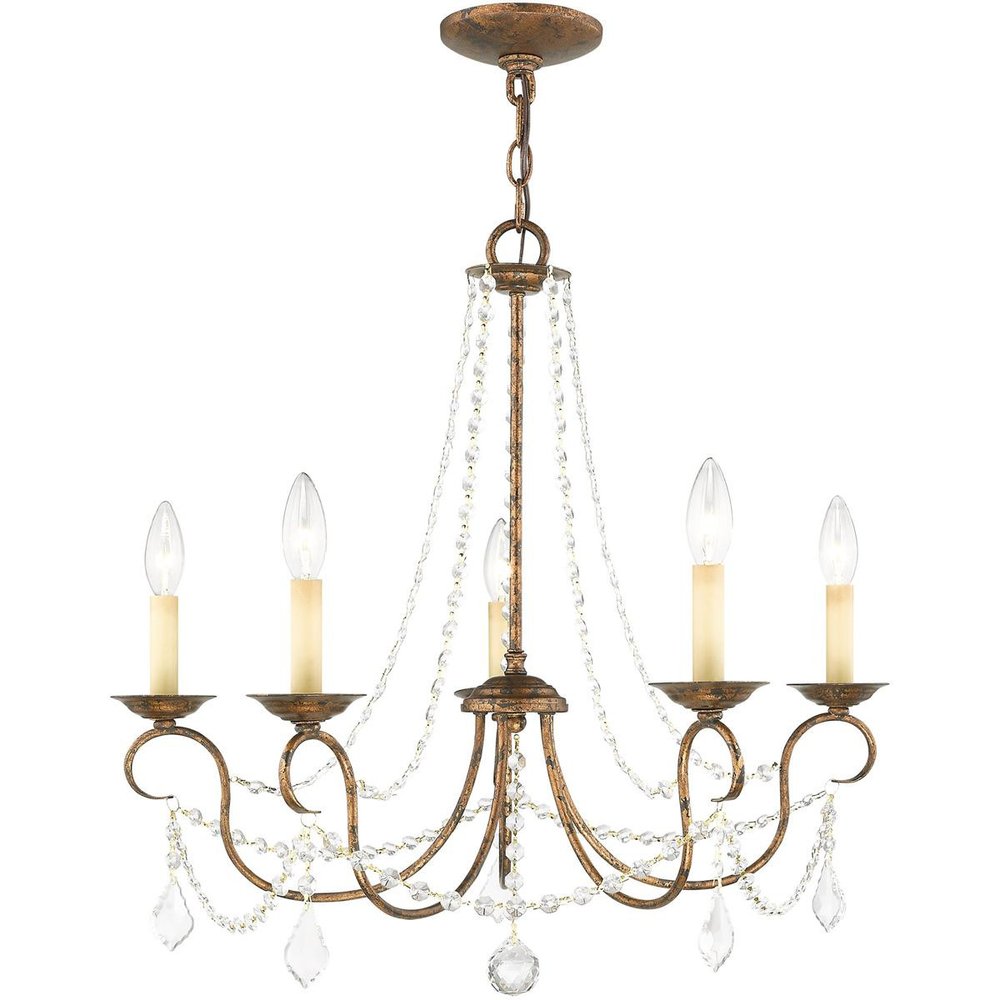 Bronze Five Light Metal Dimmable Chandelier With Shades