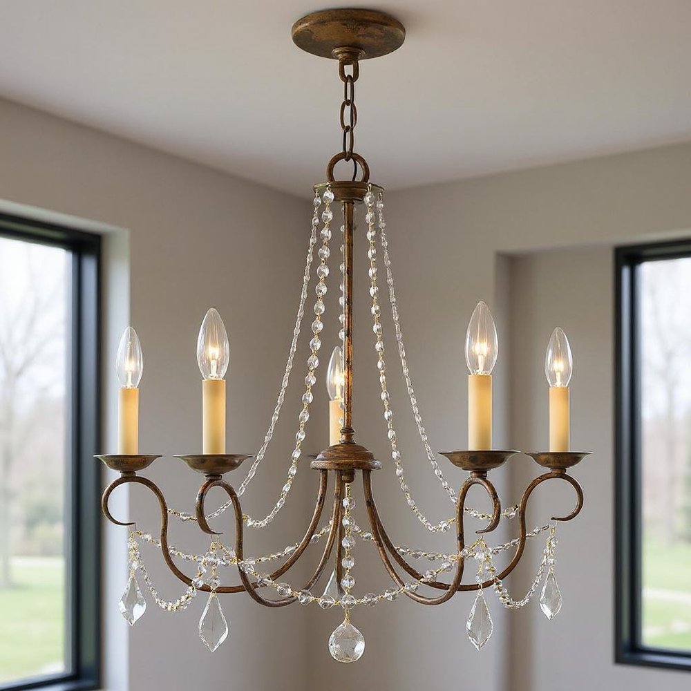 Five Light Dimmable Chandelier With Shades