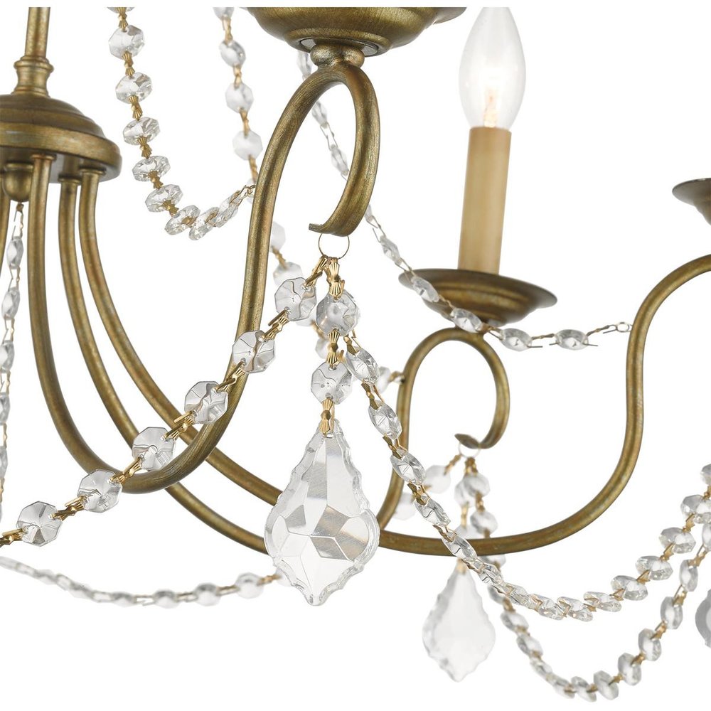 Antiqued Gold Six Light Metal Dimmable Chandelier With Shades
