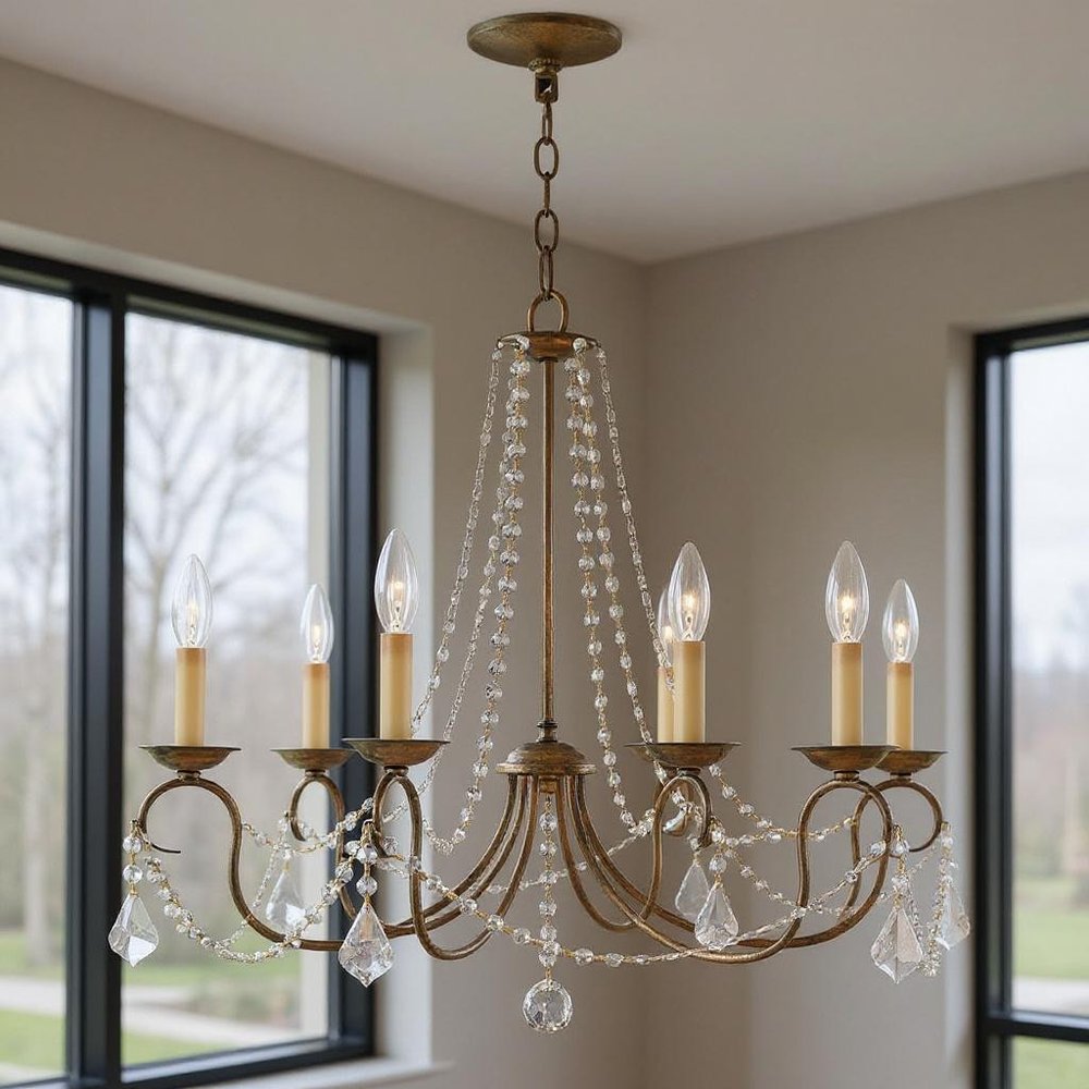 Bronze Six Light Metal Dimmable Chandelier With Shades