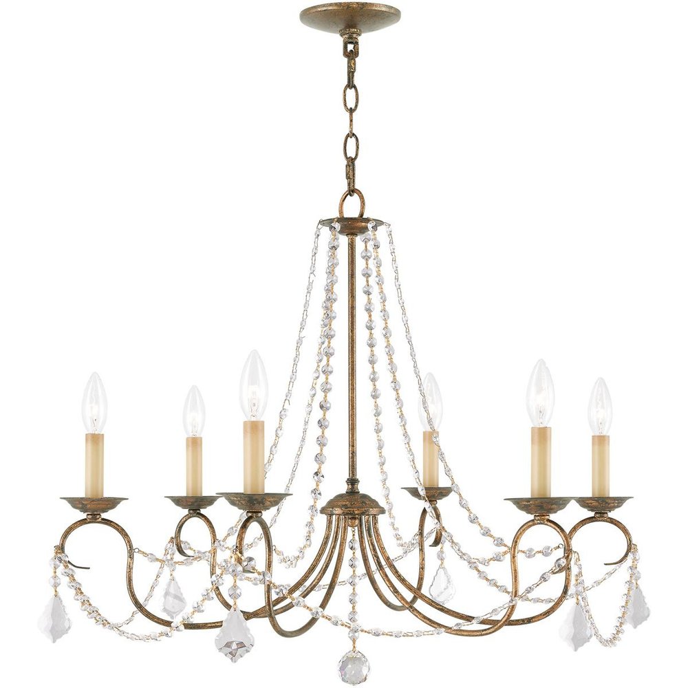 Bronze Six Light Metal Dimmable Chandelier With Shades