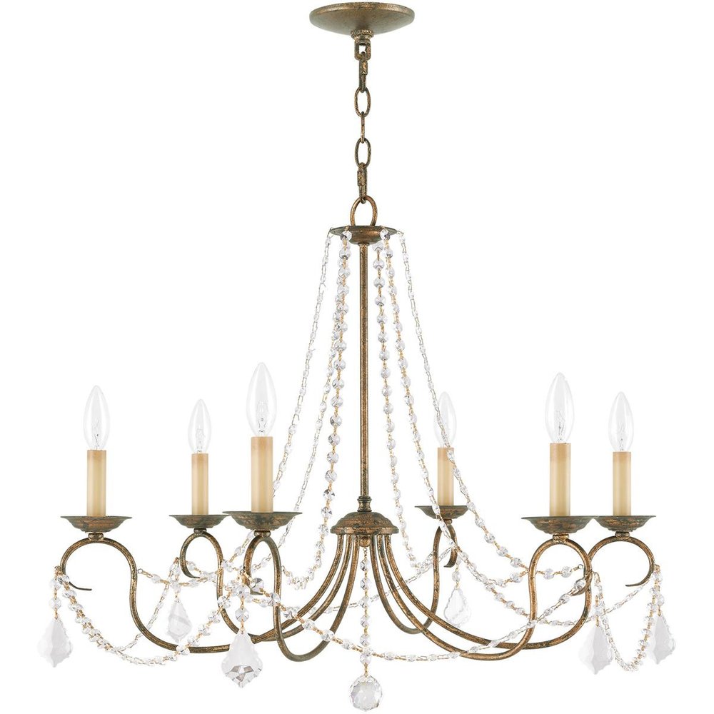 Bronze Six Light Metal Dimmable Chandelier With Shades