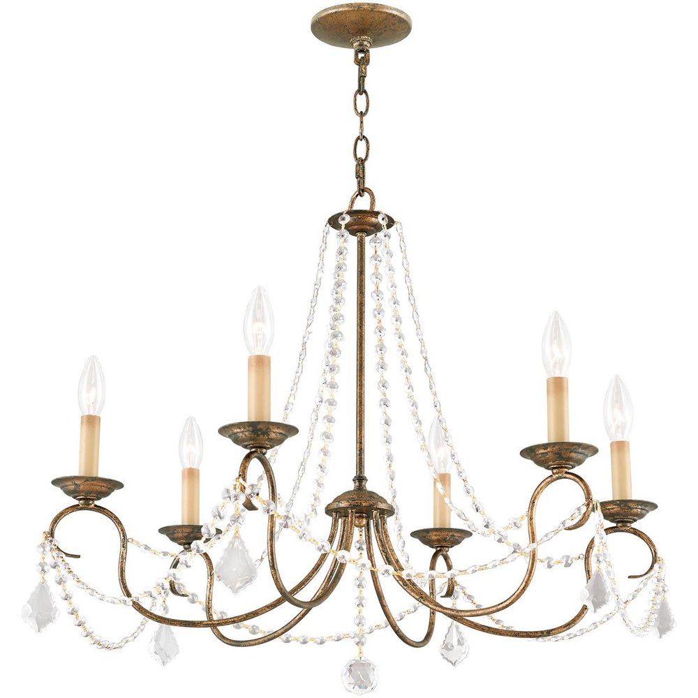 Bronze Six Light Metal Dimmable Chandelier With Shades