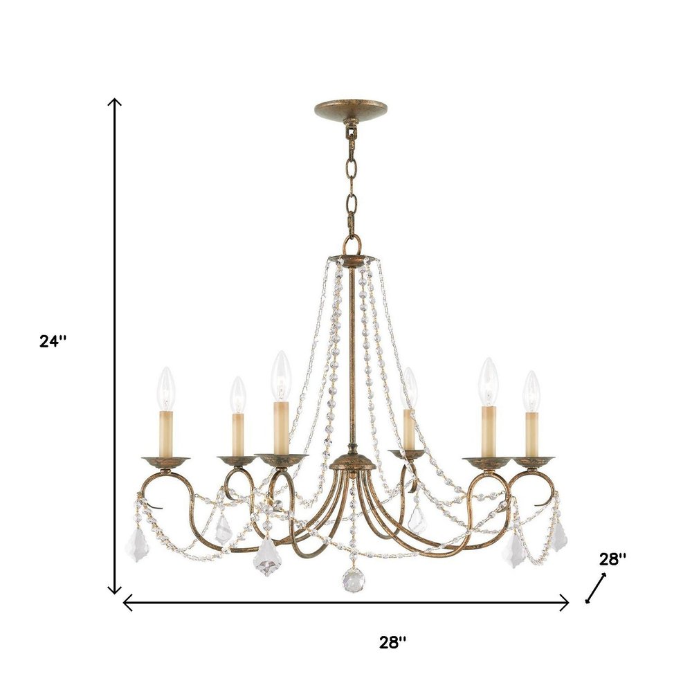 Bronze Six Light Metal Dimmable Chandelier With Shades