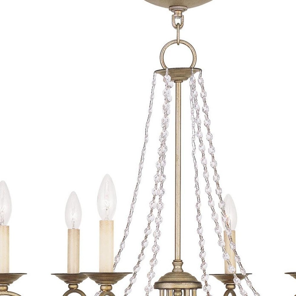Silver Six Light Metal Dimmable Chandelier With Shades