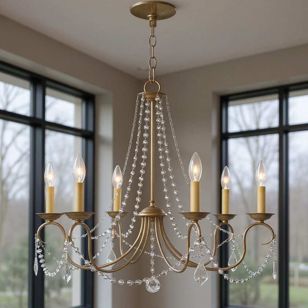 Six Light Dimmable Chandelier With Shades