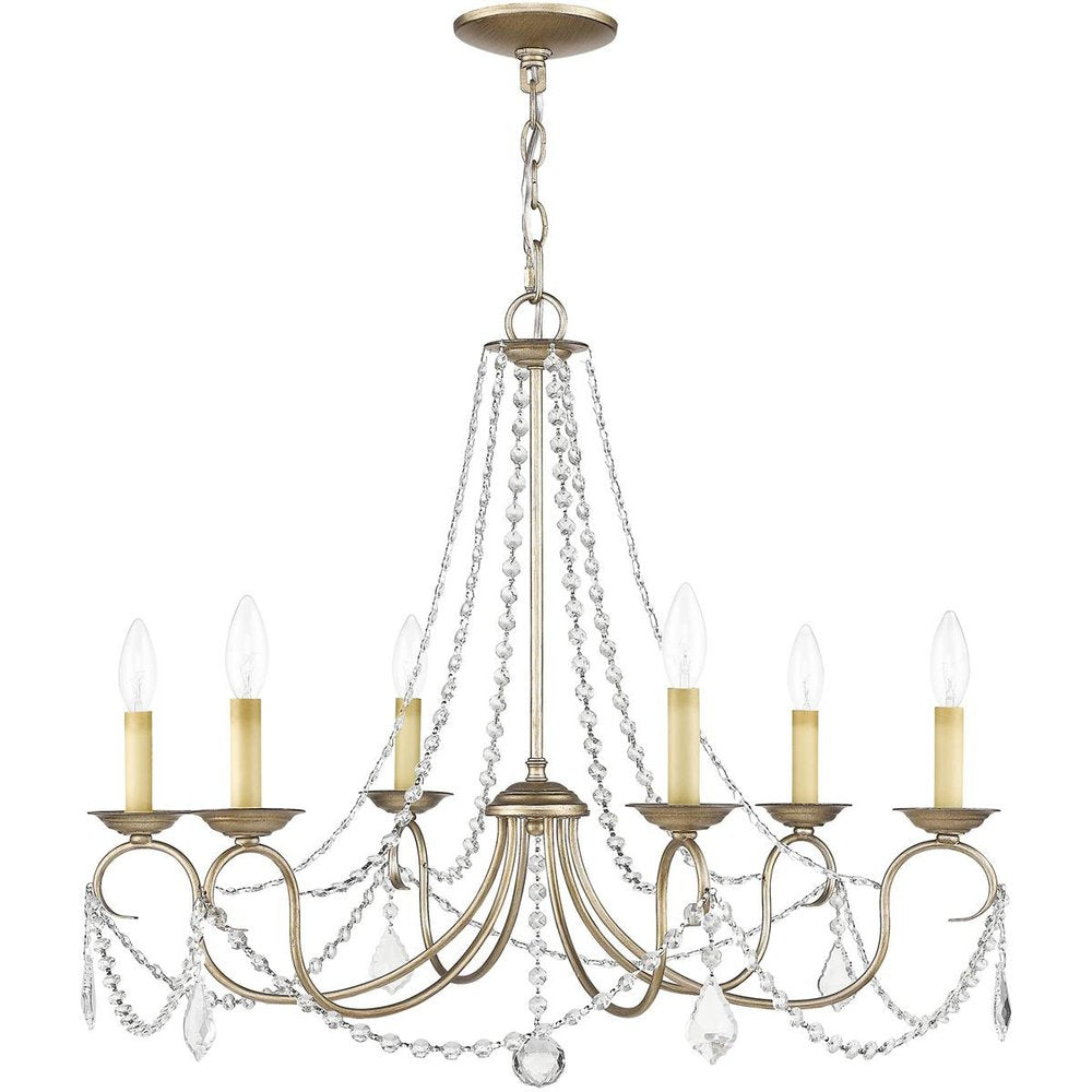 Silver Six Light Metal Dimmable Chandelier With Shades