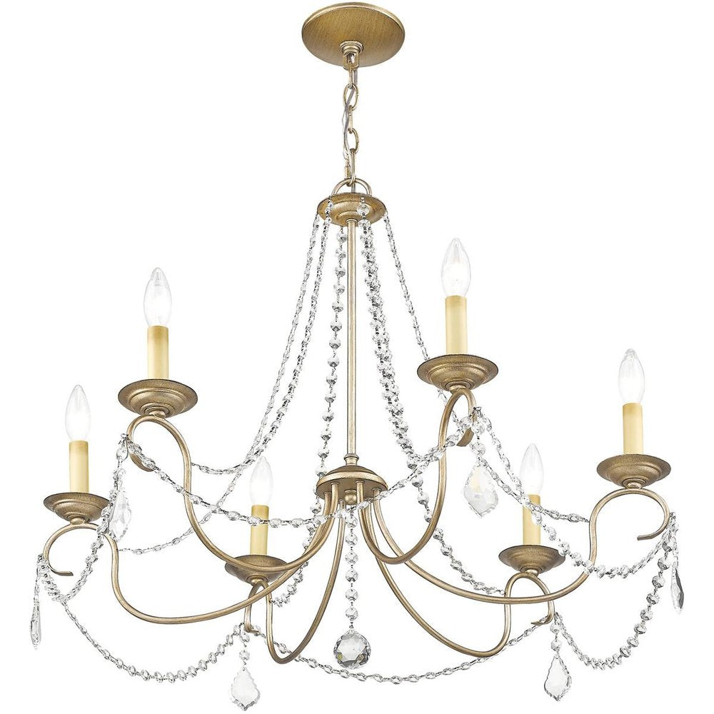 Silver Six Light Metal Dimmable Chandelier With Shades