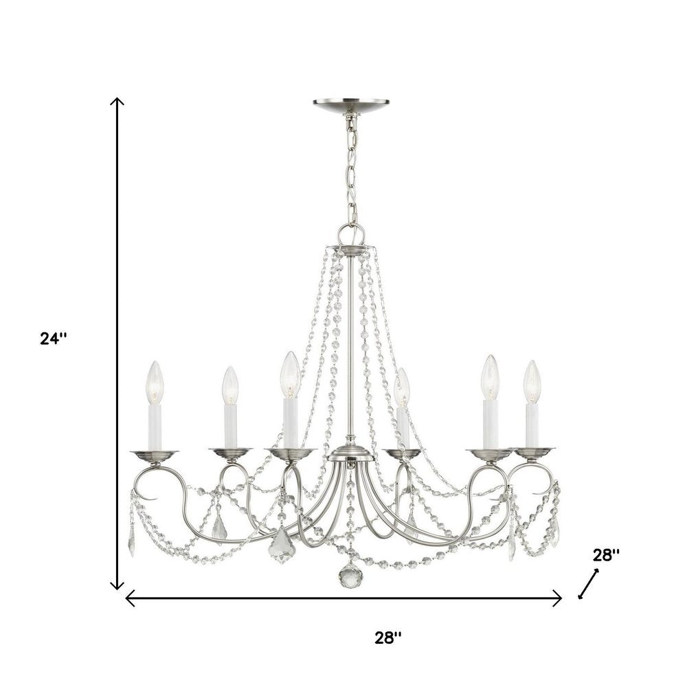 Nickel Six Light Metal Dimmable Chandelier With Shades