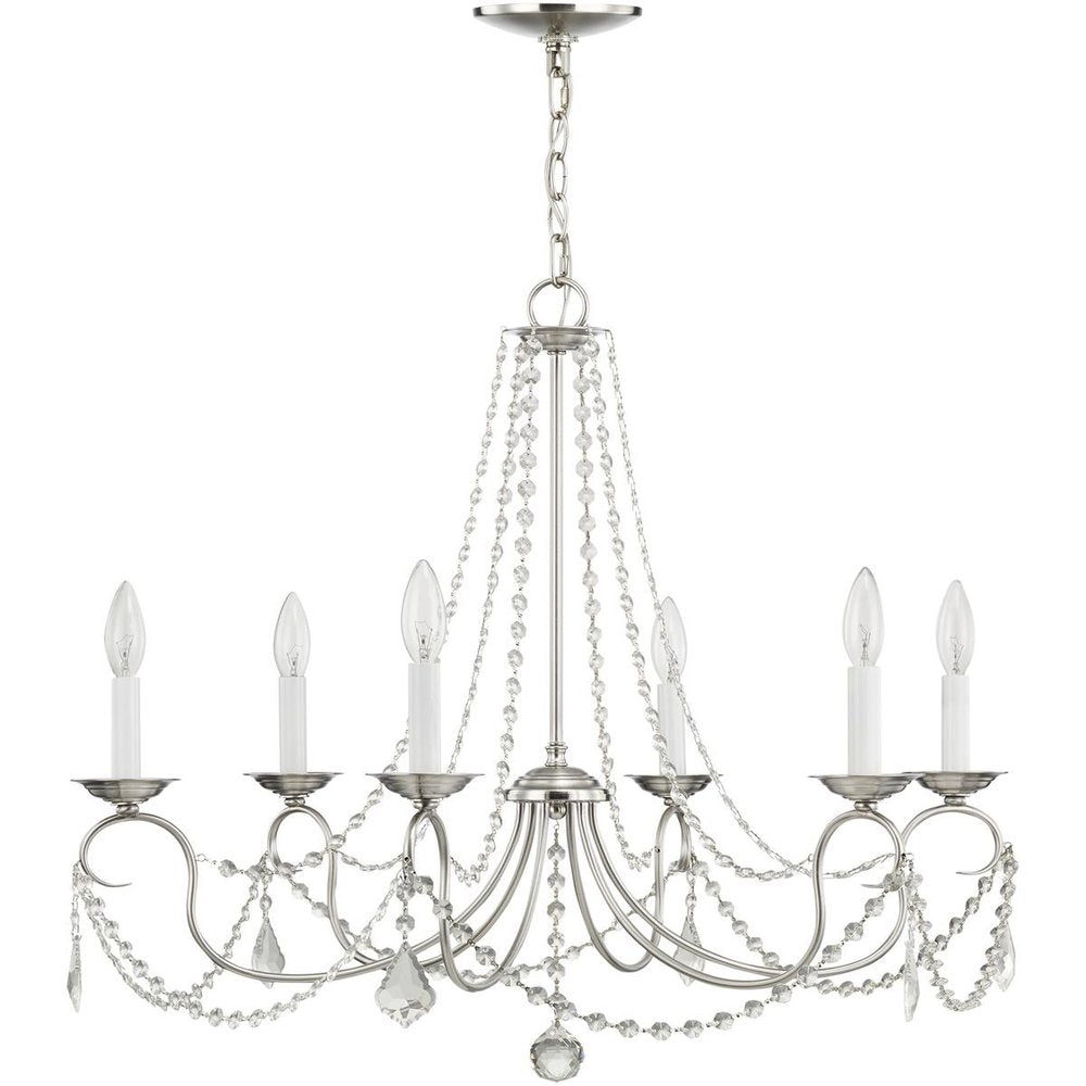 Nickel Six Light Metal Dimmable Chandelier With Shades