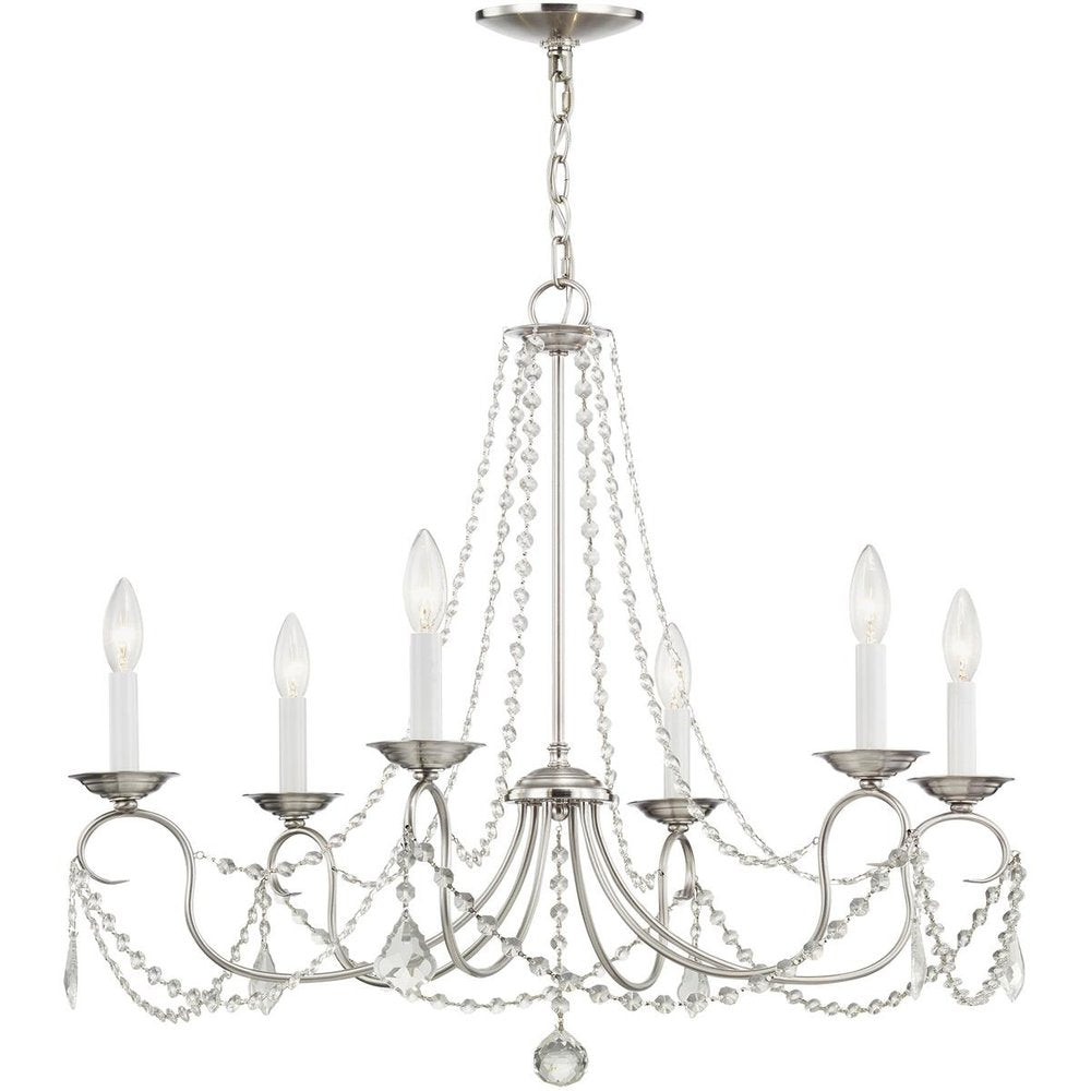 Nickel Six Light Metal Dimmable Chandelier With Shades