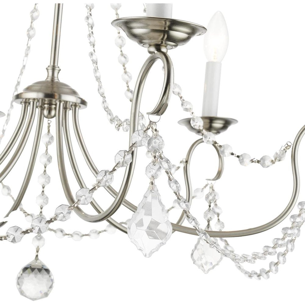 Nickel Six Light Metal Dimmable Chandelier With Shades