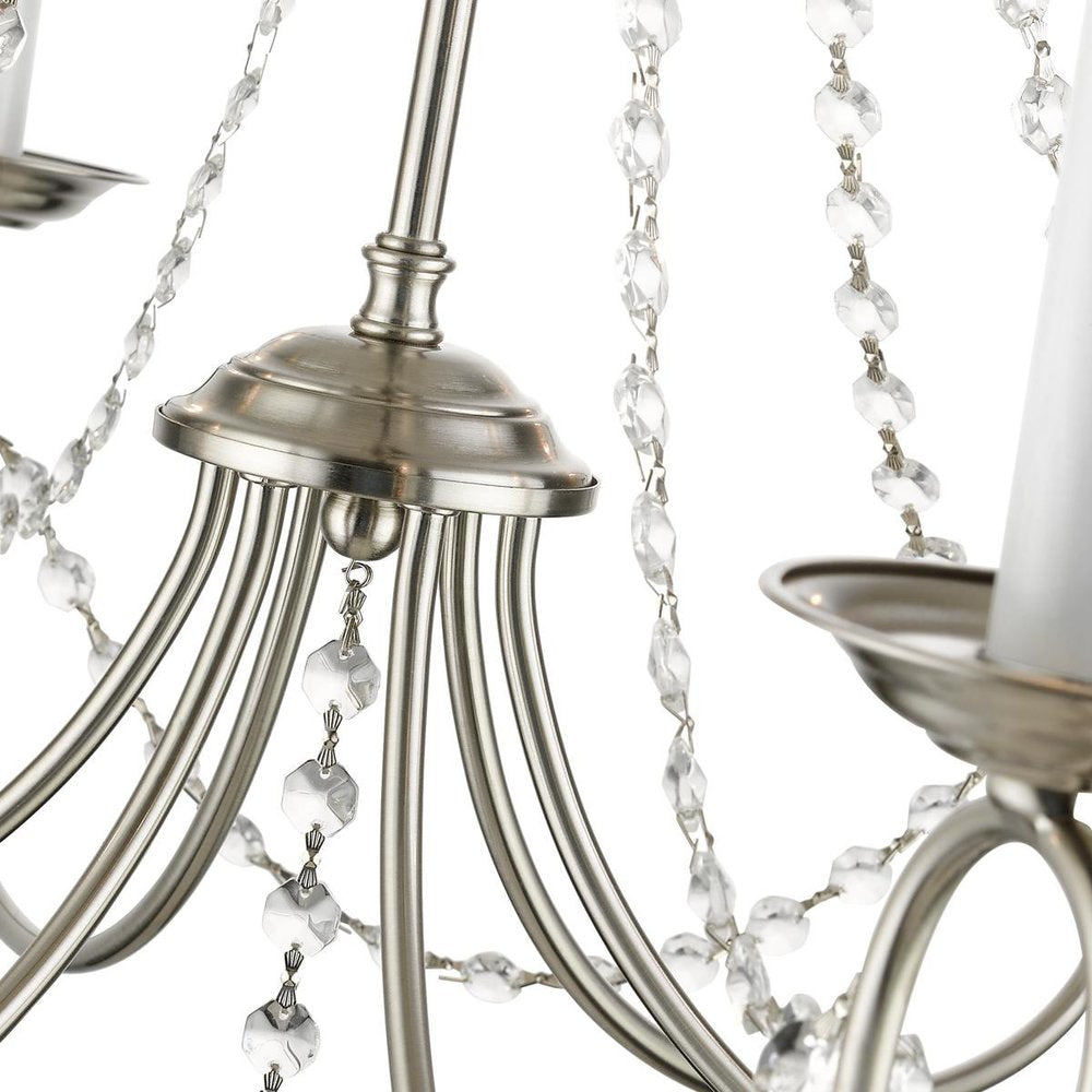 Nickel Six Light Metal Dimmable Chandelier With Shades