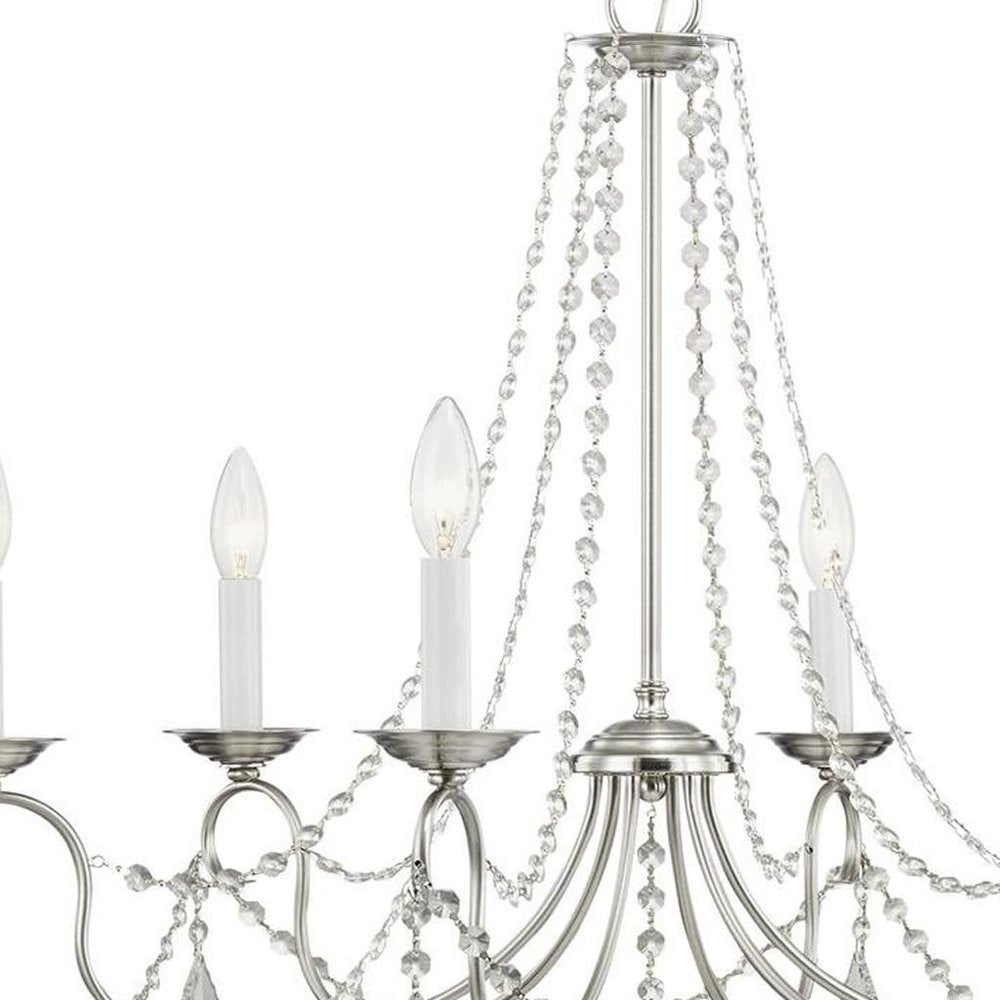Nickel Six Light Metal Dimmable Chandelier With Shades