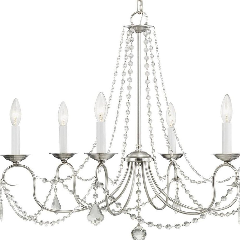 Nickel Six Light Metal Dimmable Chandelier With Shades