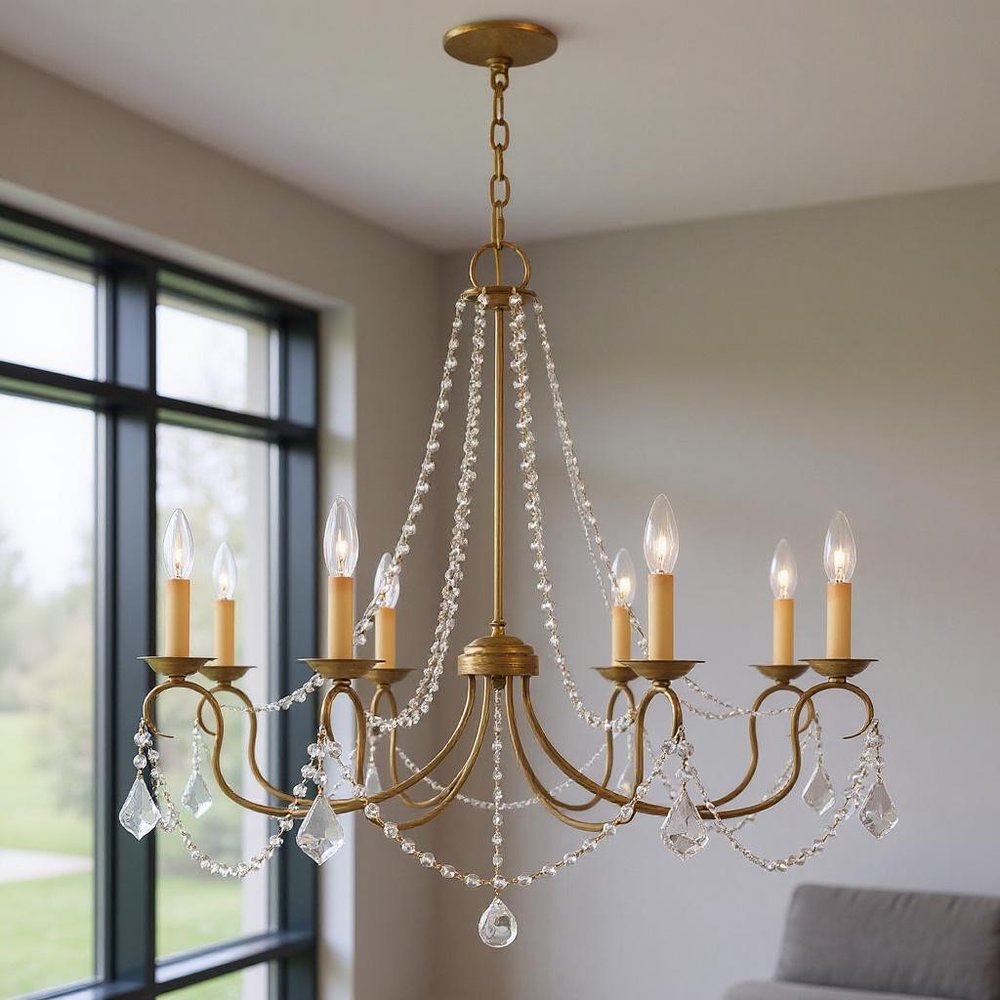 Eight Light Dimmable Chandelier With Shades