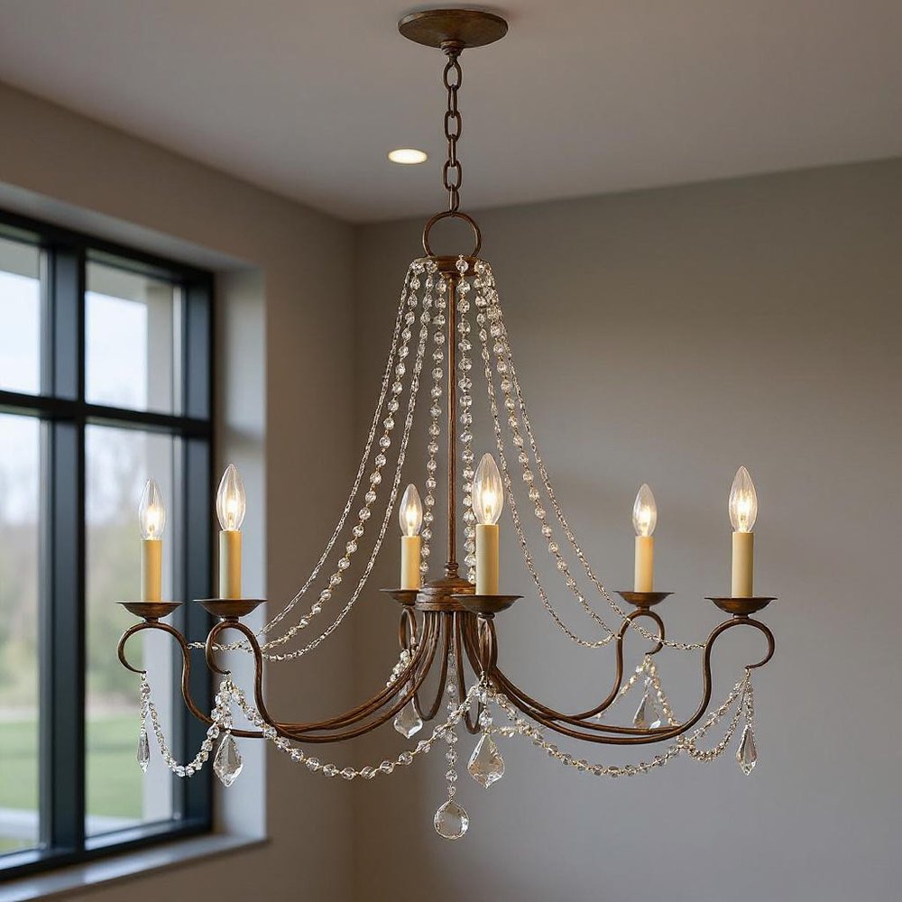 Eight Light Dimmable Chandelier With Shades