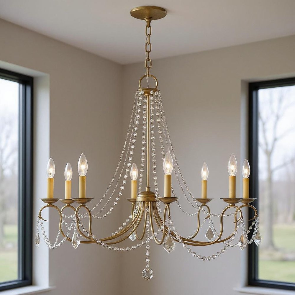 Eight Light Dimmable Chandelier With Shades