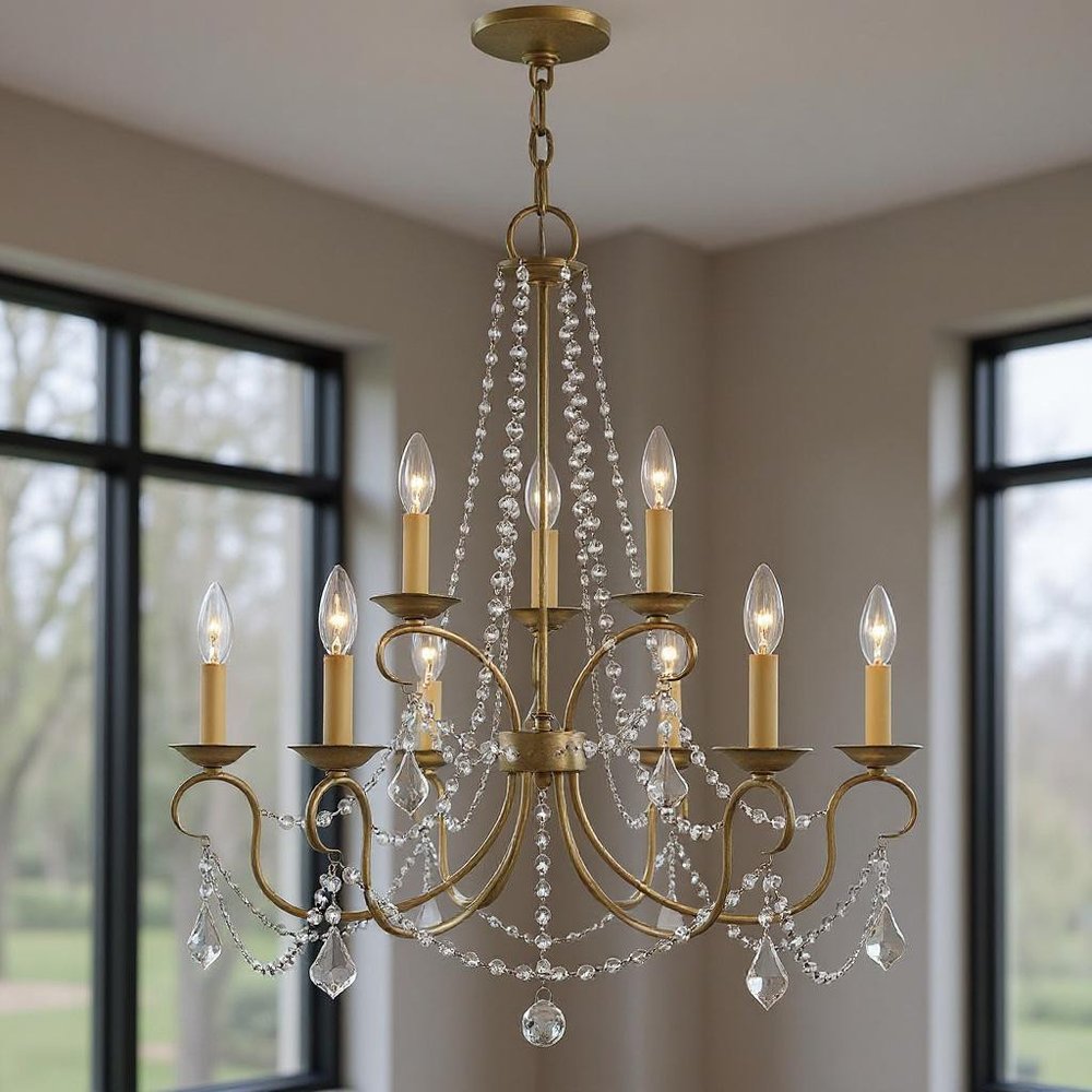 Nine Light Dimmable Chandelier With Shades