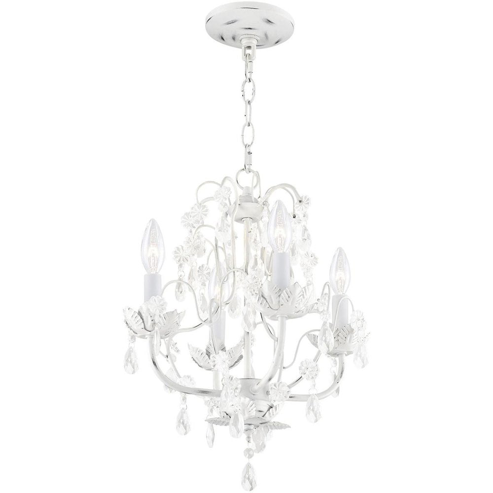 Antiqued White Four Light Metal Dimmable Chandelier With Shades