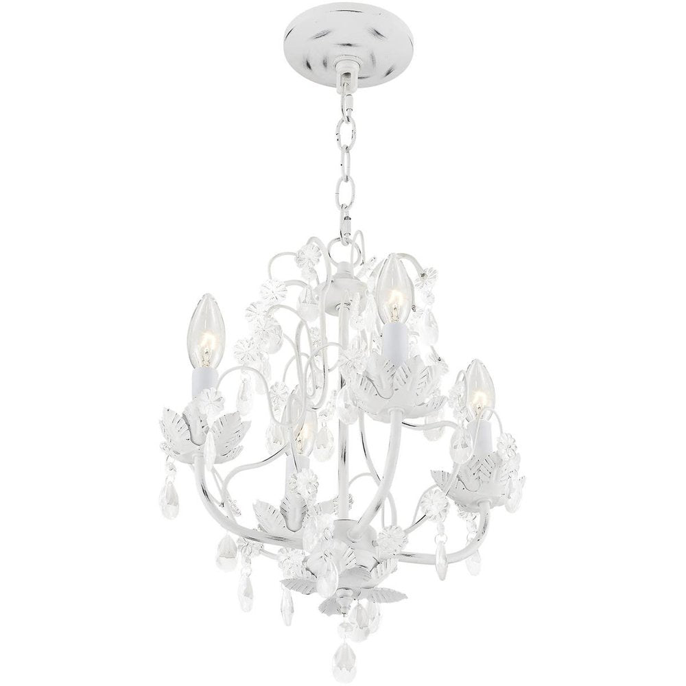 Antiqued White Four Light Metal Dimmable Chandelier With Shades