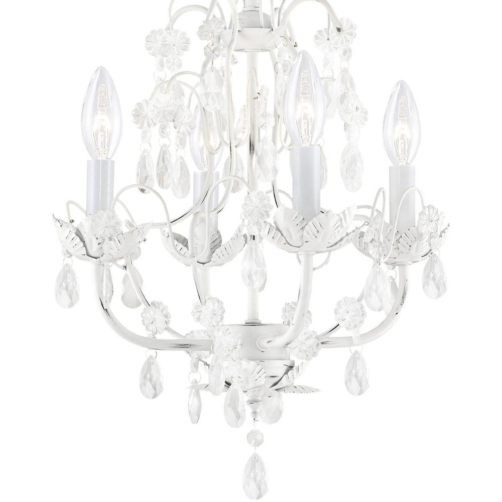 Antiqued White Four Light Metal Dimmable Chandelier With Shades